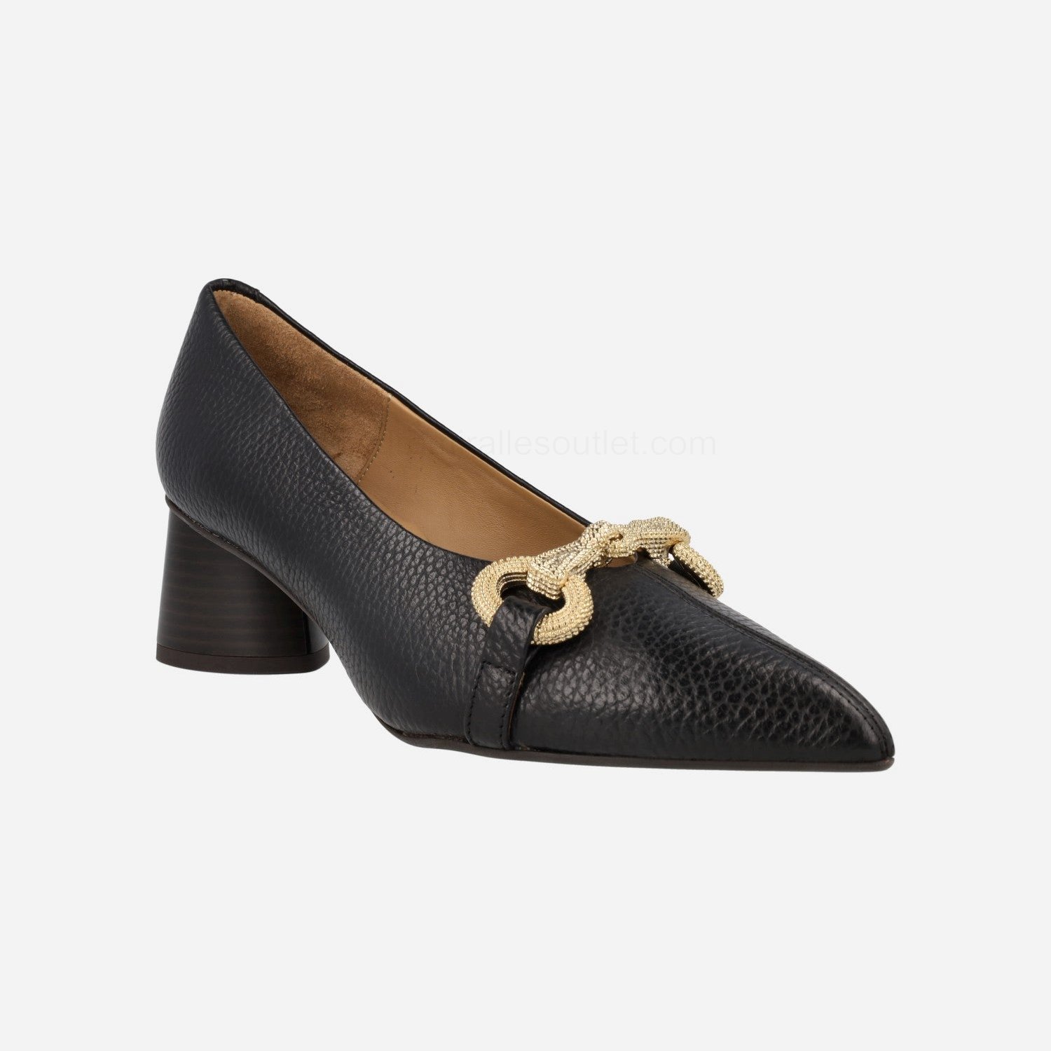 (image for) Garica heeled shoes in black leather with gold decoration | pedro miralles outlet-1804