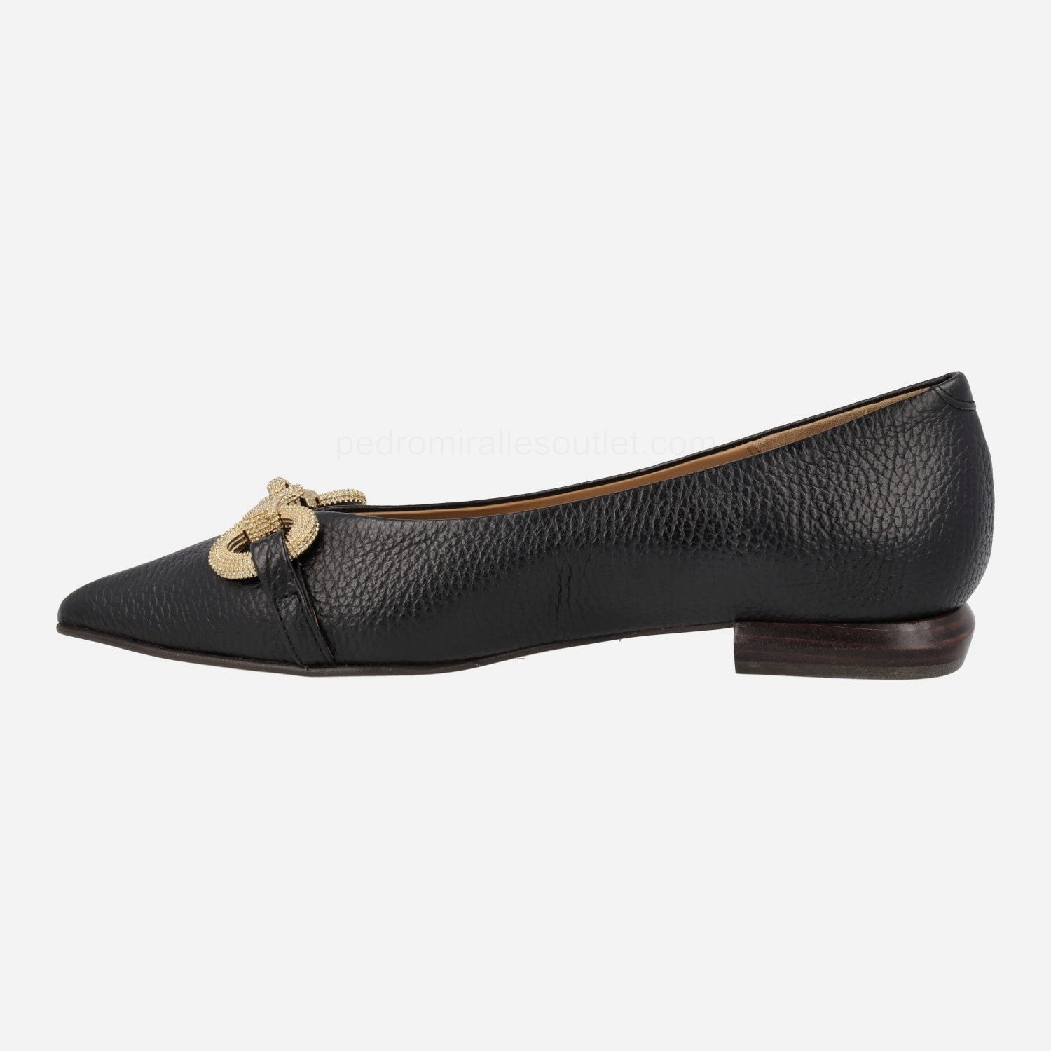 (image for) Meroua black leather ballerinas with gold detail | pedro miralles outlet-1803