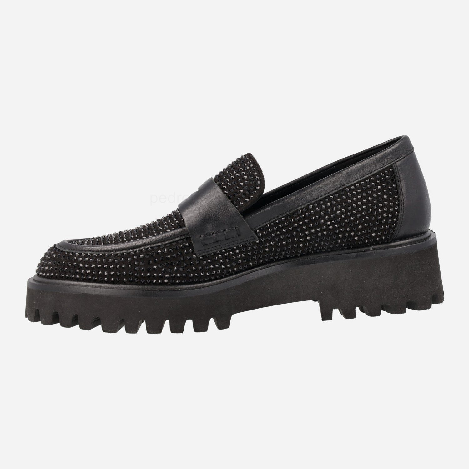 (image for) Black loafers with track sole and strass details | pedro miralles outlet-1798