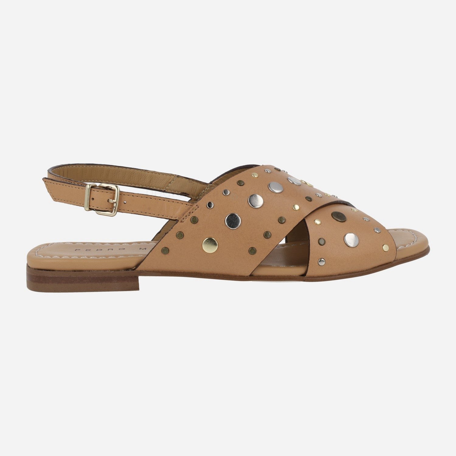 (image for) Flat camel leather sandals with studs | pedro miralles outlet-1774