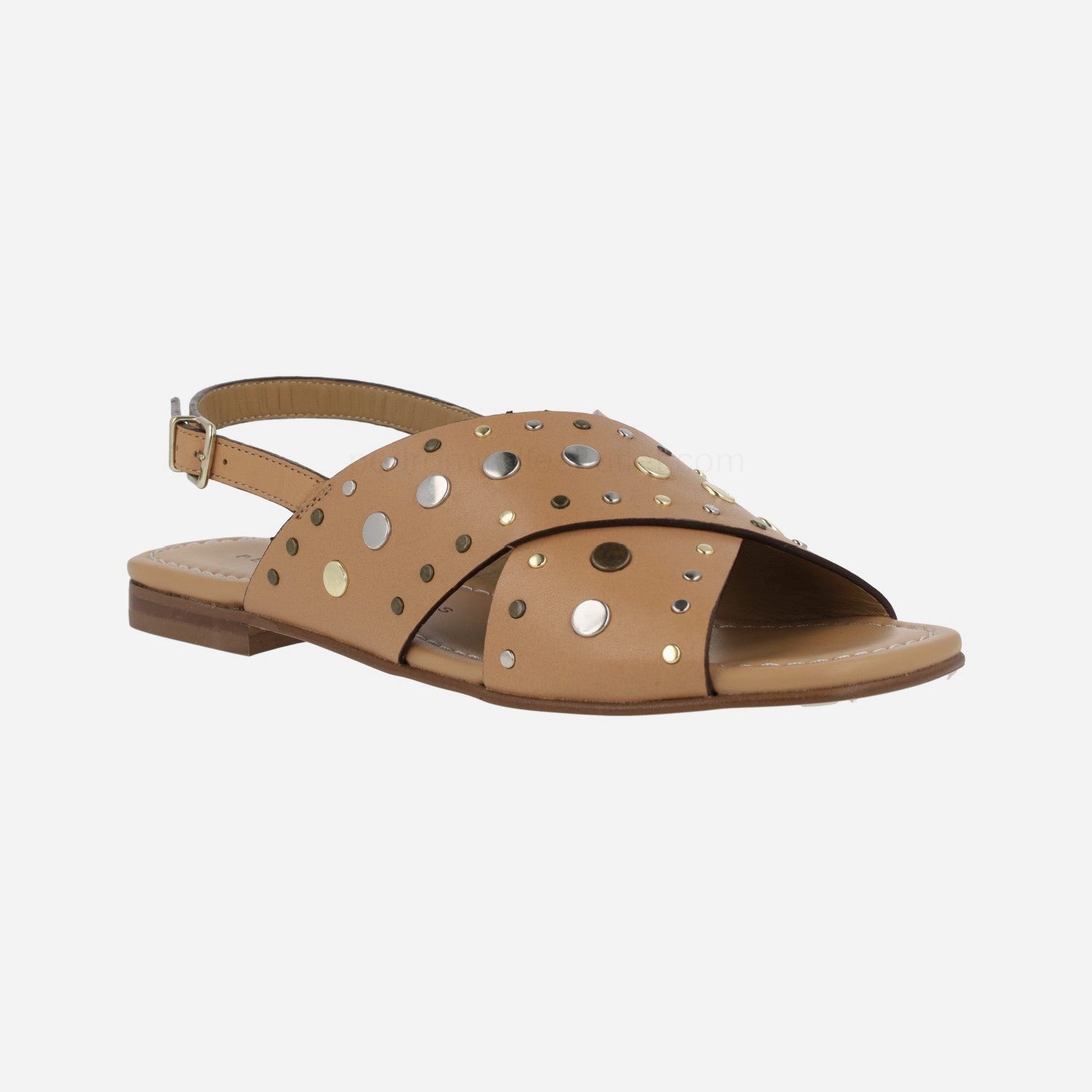 (image for) Flat camel leather sandals with studs | pedro miralles outlet-1774