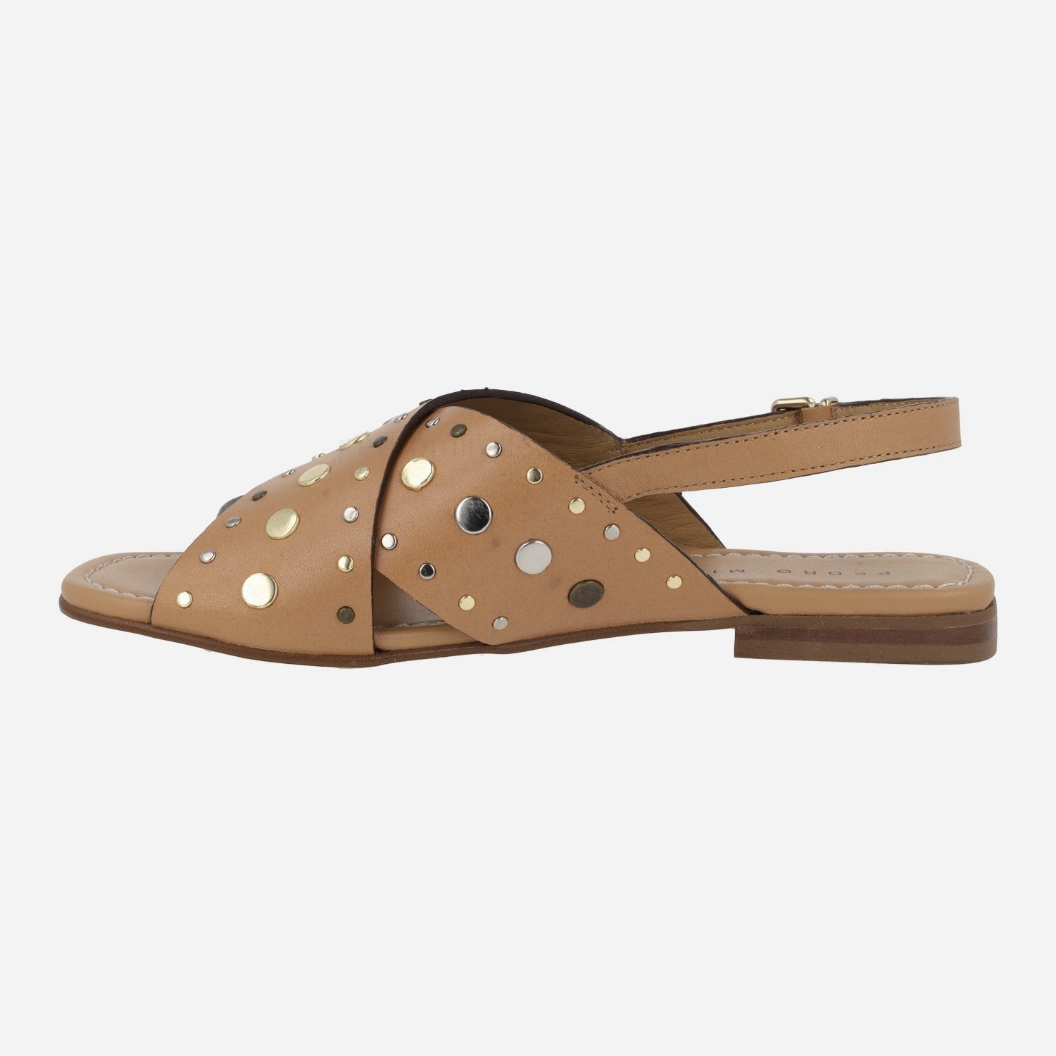 (image for) Flat camel leather sandals with studs | pedro miralles outlet-1774