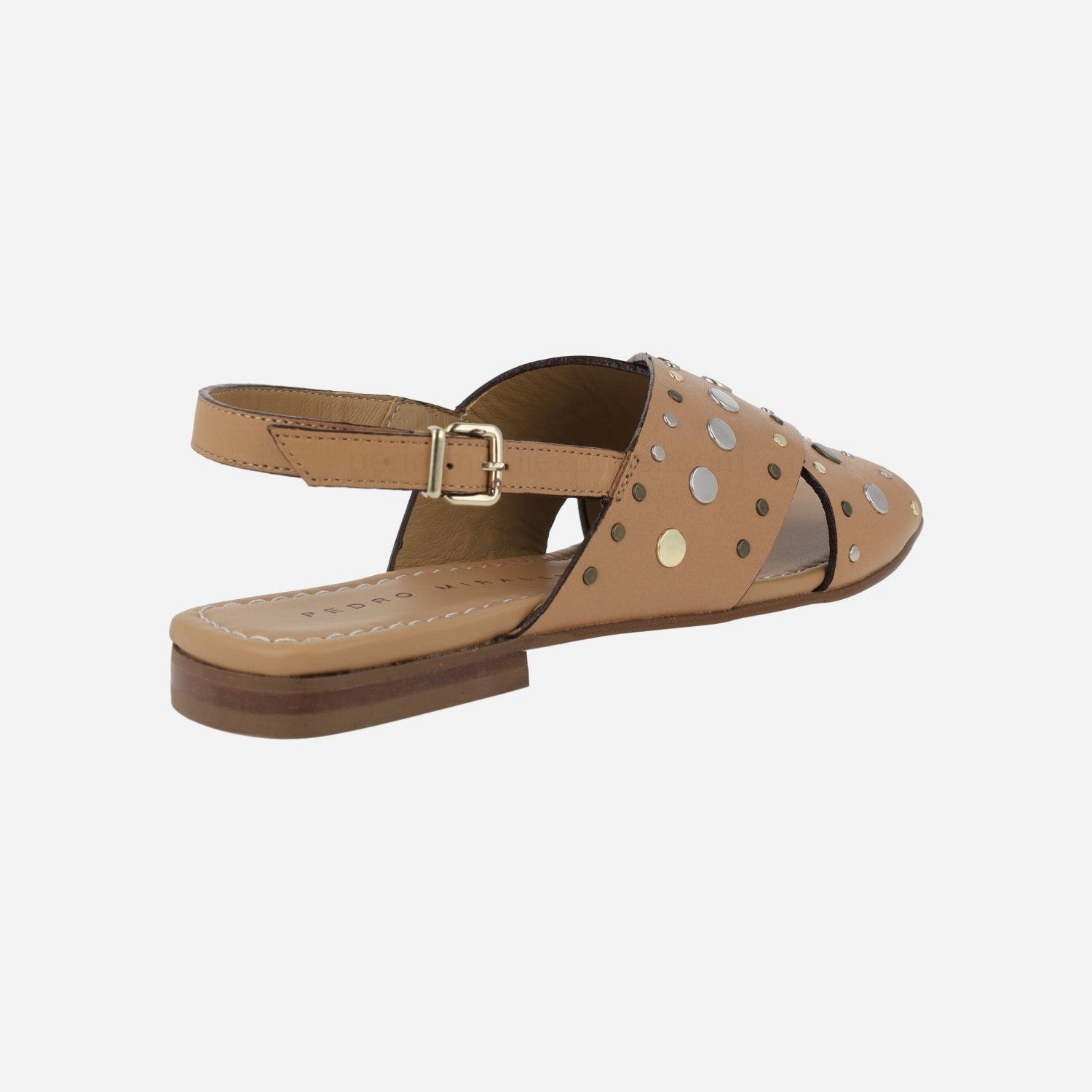 (image for) Flat camel leather sandals with studs | pedro miralles outlet-1774