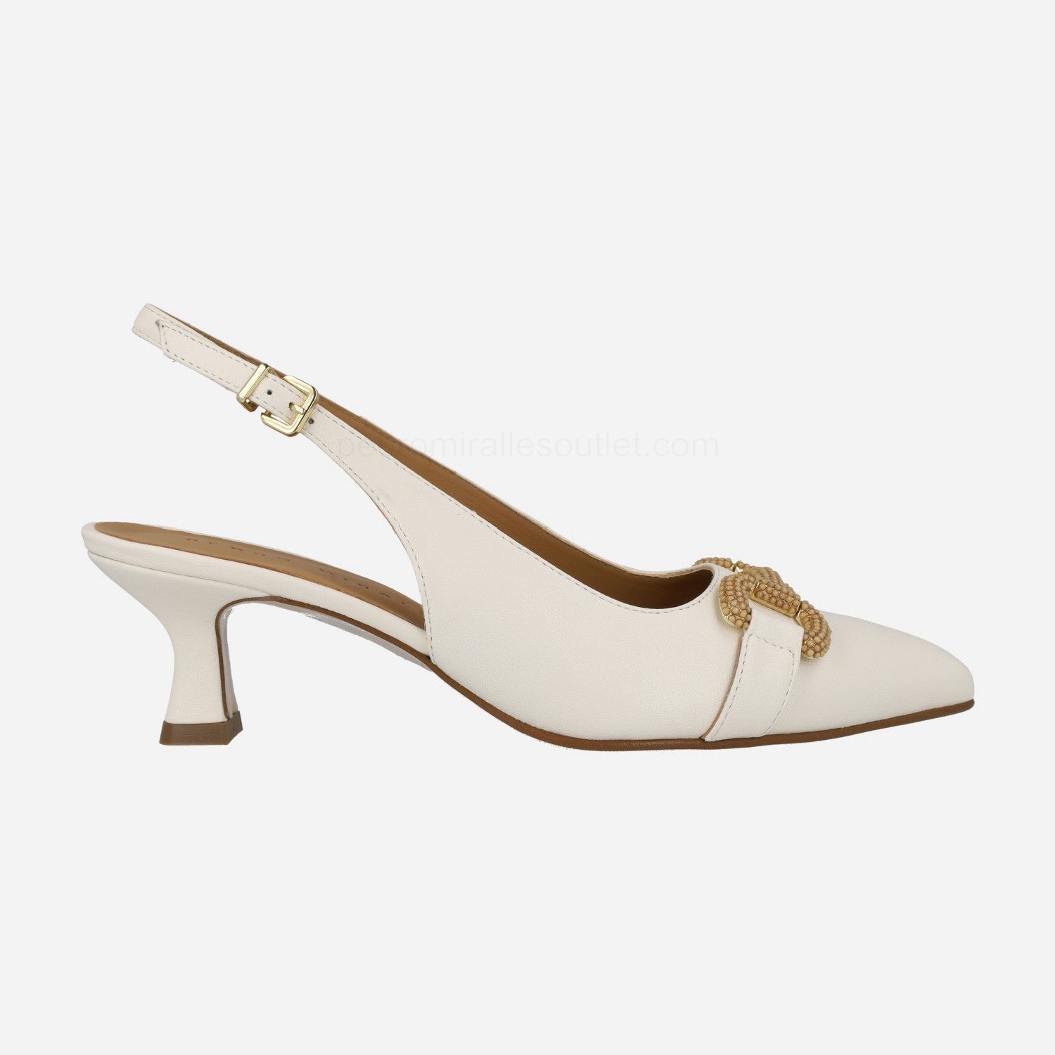 (image for) White leather open heel pumps with camel fantasy detail | pedro miralles outlet-1768