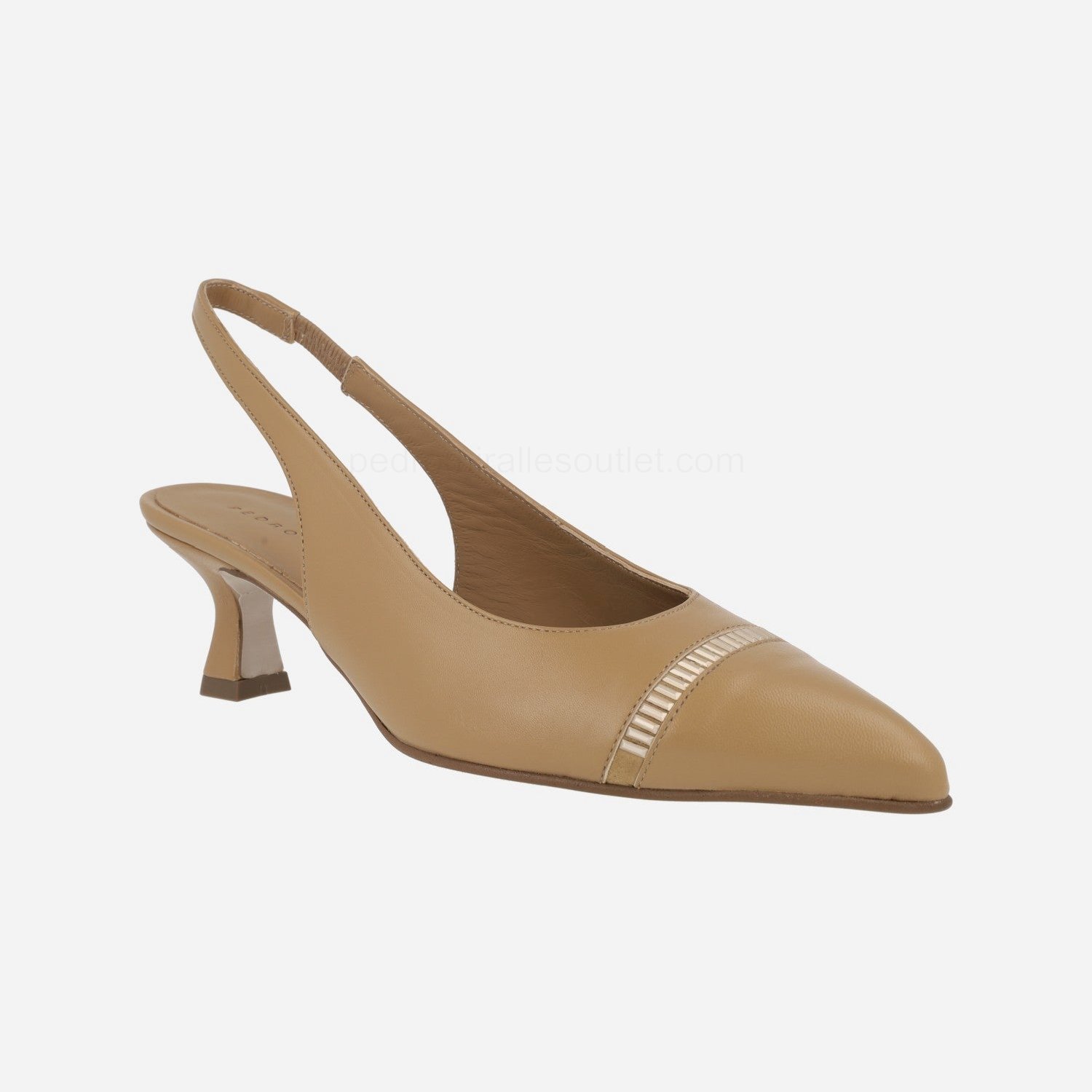 (image for) Camel leather open heel pumps with golden details | pedro miralles outlet-1767